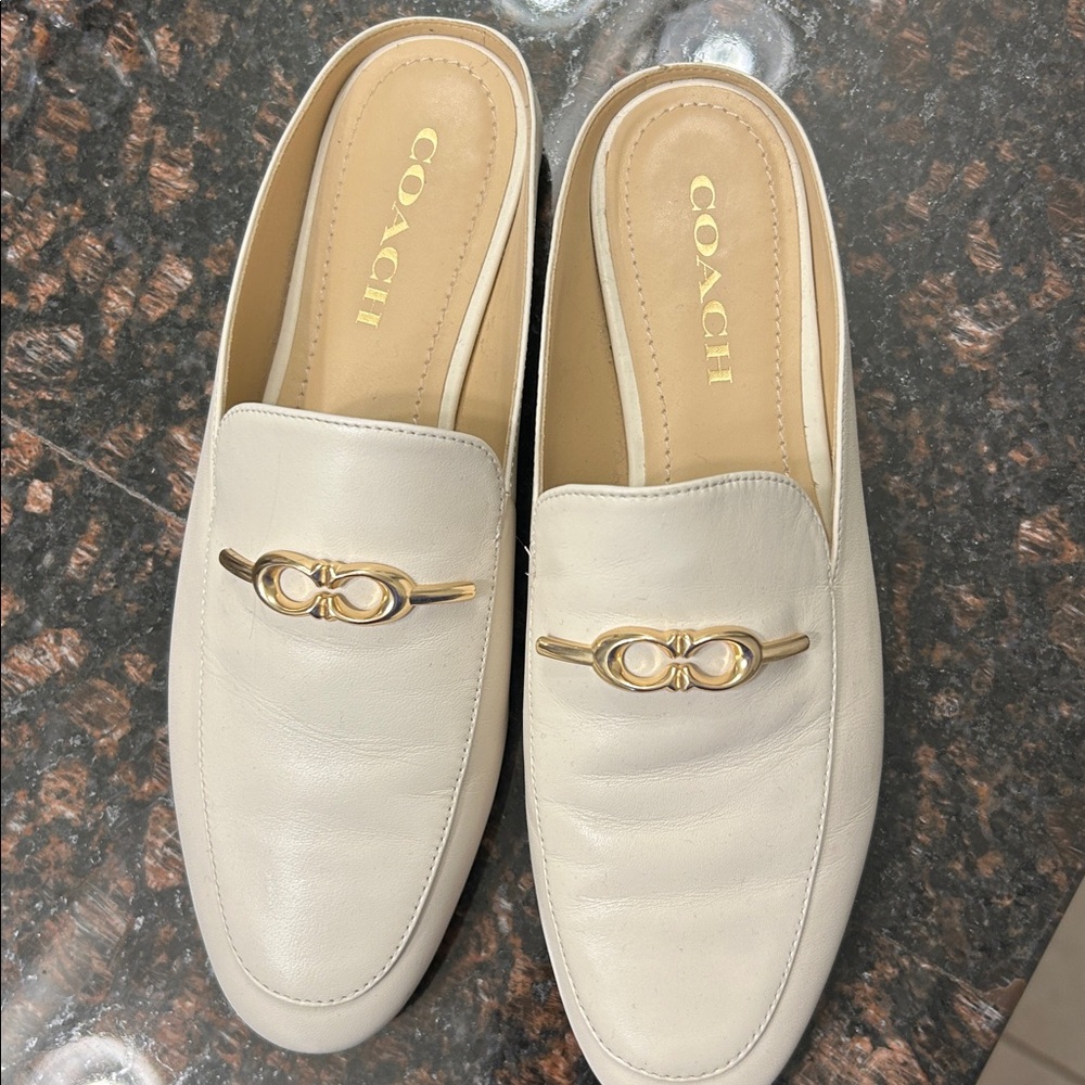 Coach Cream Slip-On Loafers with Gold Detail